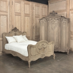 Antique Louis XV Style Stripped Oak Triple Door Armoire