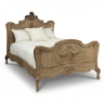 Antique Louis XV Style Stripped Oak Hand-Carved Bed