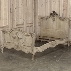 Antique Louis XV Style Stripped Oak Hand-Carved Bed
