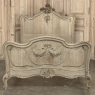 Antique Louis XV Style Stripped Oak Hand-Carved Bed