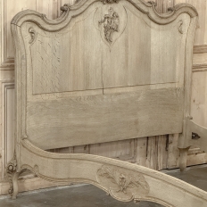 Antique Louis XV Style Stripped Oak Hand-Carved Bed