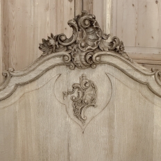 Antique Louis XV Style Stripped Oak Hand-Carved Bed