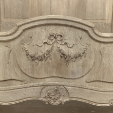Antique Louis XV Style Stripped Oak Hand-Carved Bed