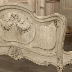 Antique Louis XV Style Stripped Oak Hand-Carved Bed