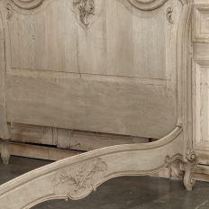 Antique Louis XV Style Stripped Oak Hand-Carved Bed