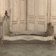 Antique Louis XV Style Stripped Oak Hand-Carved Bed