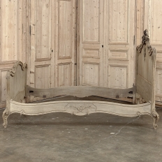 Antique Louis XV Style Stripped Oak Hand-Carved Bed