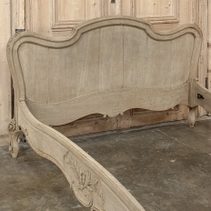 Antique Louis XV Style Stripped Oak Hand-Carved Bed
