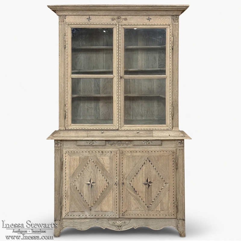 18th Century Louis XVI Inlaid Stripped Oak Bookcase ~ Bibliotheque