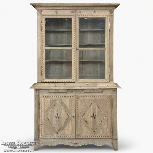 18th Century Louis XVI Inlaid Stripped Oak Bookcase ~ Bibliotheque