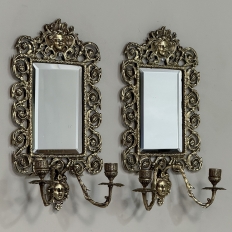 Pair of 19th Century Italian Renaissance Cast Bronze Mirrored Wall Sconces