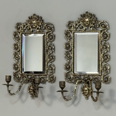Pair of 19th Century Italian Renaissance Cast Bronze Mirrored Wall Sconces
