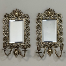 Pair of 19th Century Italian Renaissance Cast Bronze Mirrored Wall Sconces