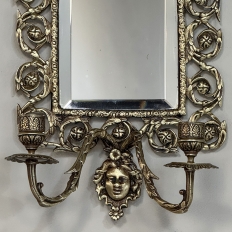 Pair of 19th Century Italian Renaissance Cast Bronze Mirrored Wall Sconces