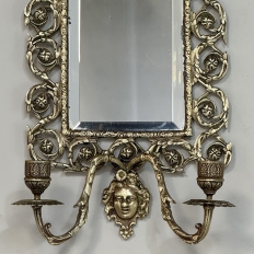 Pair of 19th Century Italian Renaissance Cast Bronze Mirrored Wall Sconces