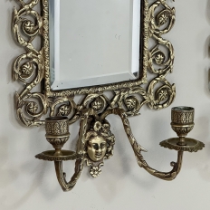 Pair of 19th Century Italian Renaissance Cast Bronze Mirrored Wall Sconces