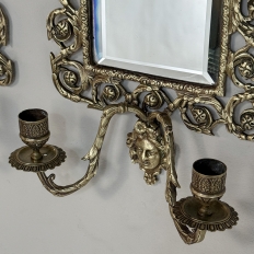 Pair of 19th Century Italian Renaissance Cast Bronze Mirrored Wall Sconces