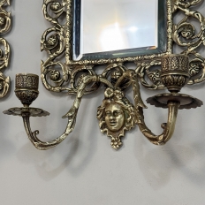Pair of 19th Century Italian Renaissance Cast Bronze Mirrored Wall Sconces