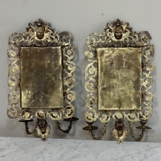 Pair of 19th Century Italian Renaissance Cast Bronze Mirrored Wall Sconces