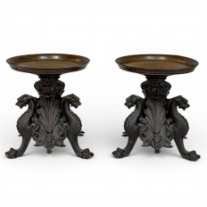 Pair of Renaissance Revival Bronze Rose Bowl ~ Pillar Candle Stands