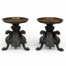 Pair of Renaissance Revival Bronze Rose Bowl ~ Pillar Candle Stands