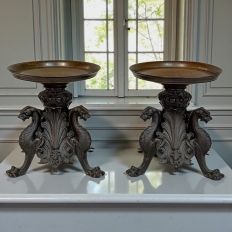 Pair of Renaissance Revival Bronze Rose Bowl ~ Pillar Candle Stands