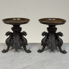 Pair of Renaissance Revival Bronze Rose Bowl ~ Pillar Candle Stands