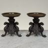 Pair of Renaissance Revival Bronze Rose Bowl ~ Pillar Candle Stands
