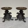 Pair of Renaissance Revival Bronze Rose Bowl ~ Pillar Candle Stands
