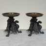 Pair of Renaissance Revival Bronze Rose Bowl ~ Pillar Candle Stands