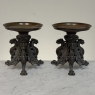 Pair of Renaissance Revival Bronze Rose Bowl ~ Pillar Candle Stands