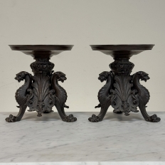 Pair of Renaissance Revival Bronze Rose Bowl ~ Pillar Candle Stands