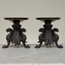 Pair of Renaissance Revival Bronze Rose Bowl ~ Pillar Candle Stands