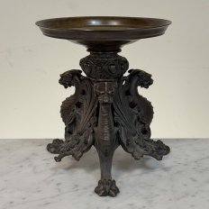 Pair of Renaissance Revival Bronze Rose Bowl ~ Pillar Candle Stands