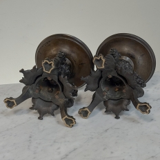 Pair of Renaissance Revival Bronze Rose Bowl ~ Pillar Candle Stands