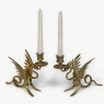 Pair of Renaissance Revival Brass Dragon Candlesticks