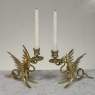 Pair of Renaissance Revival Brass Dragon Candlesticks
