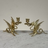 Pair of Renaissance Revival Brass Dragon Candlesticks