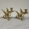 Pair of Renaissance Revival Brass Dragon Candlesticks