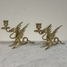 Pair of Renaissance Revival Brass Dragon Candlesticks