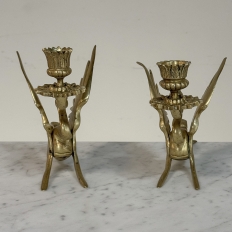 Pair of Renaissance Revival Brass Dragon Candlesticks