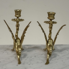 Pair of Renaissance Revival Brass Dragon Candlesticks