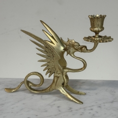 Pair of Renaissance Revival Brass Dragon Candlesticks