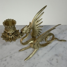 Pair of Renaissance Revival Brass Dragon Candlesticks