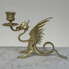 Pair of Renaissance Revival Brass Dragon Candlesticks