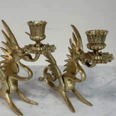 Pair of Renaissance Revival Brass Dragon Candlesticks