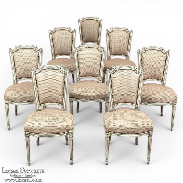 Set of 8 French Louis XVI Painted Dining Chairs