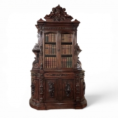 Grand 19th Century French Renaissance Revival Bookcase signed by Sculptor Benjamin Deguil