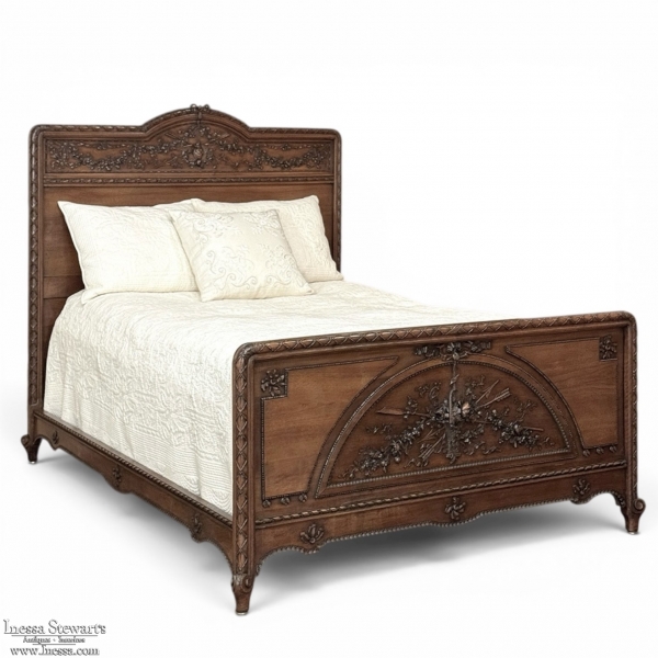 19th Century French Louis XVI Walnut Bed