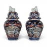 Pair 19th Century Meiji Period Japanese Imari Lidded Urns